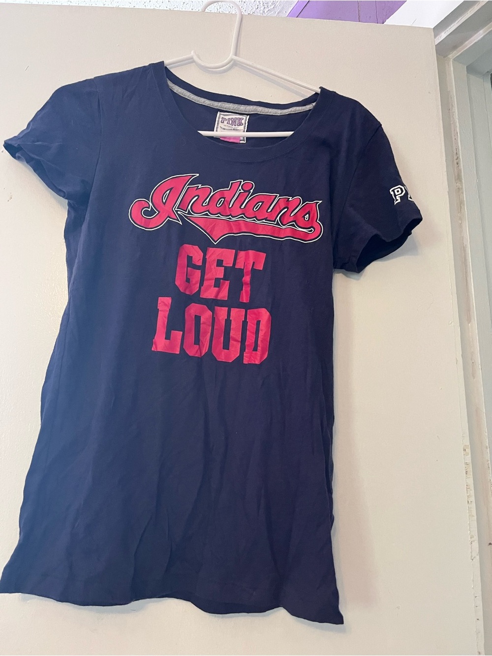 PINK Victoria's Secret Navy Tee with Pink 'Indians Get Loud' Graphic